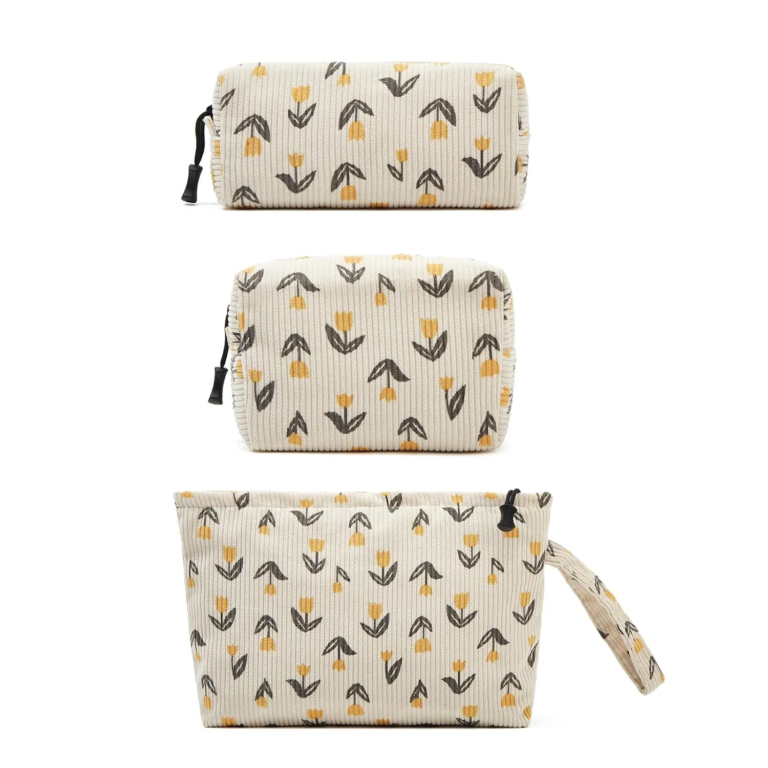 Makeup bag set small Cosmetic bag for women purse Corduroy Organizer with interior Pockets,cute Pencil zipper Pouch travel Toiletry Bag with handle(Tulip Yellow)
