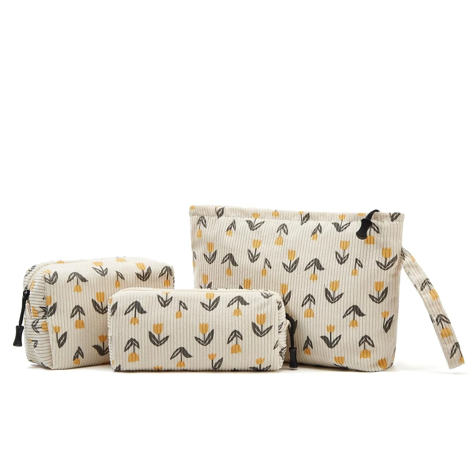 Makeup bag set small Cosmetic bag for women purse Corduroy Organizer with interior Pockets,cute Pencil zipper Pouch travel Toiletry Bag with handle(Tulip Yellow)