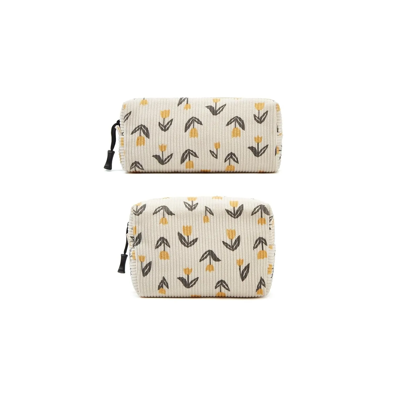 Makeup bag set small Cosmetic bag for women purse Corduroy Organizer with interior Pockets,cute Pencil zipper Pouch travel Toiletry Bag with handle(Tulip Yellow)