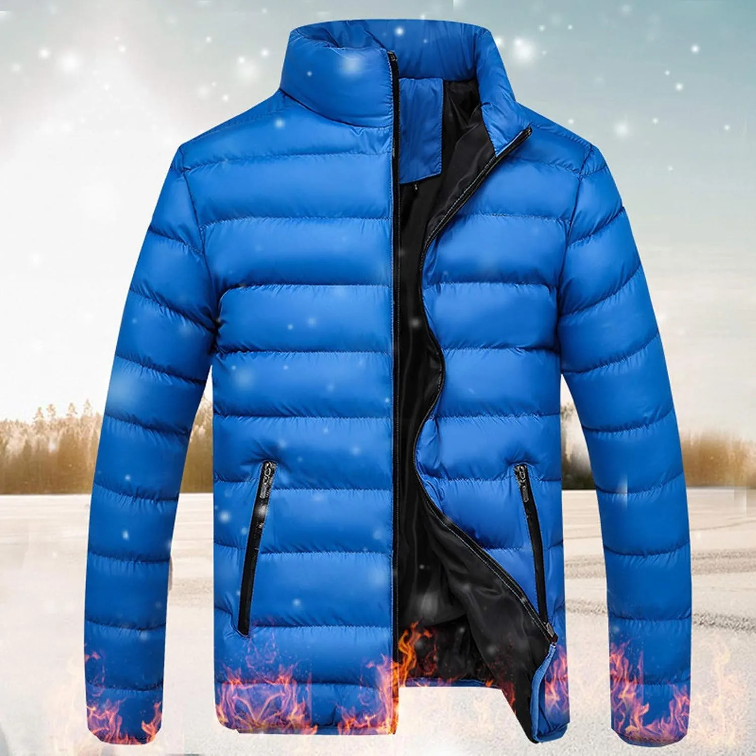 Men Winter Jackets Warm Down Jacket Full Zip Puffer Jacket Quilted Insulated Jacket Warm Puffy Jackets
