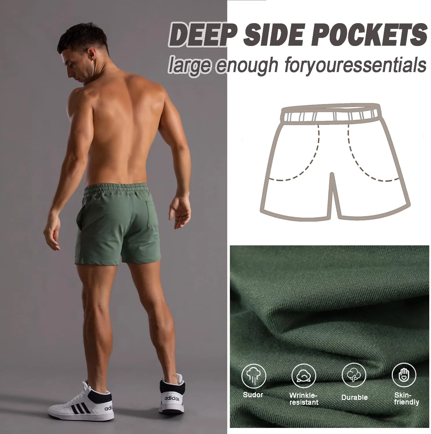 Mens 5 Inch Sweat Shorts Mens Athletic Gym Shorts 5 Inch Inseam Cotton Shorts for Men Gym Shorts with Pockets