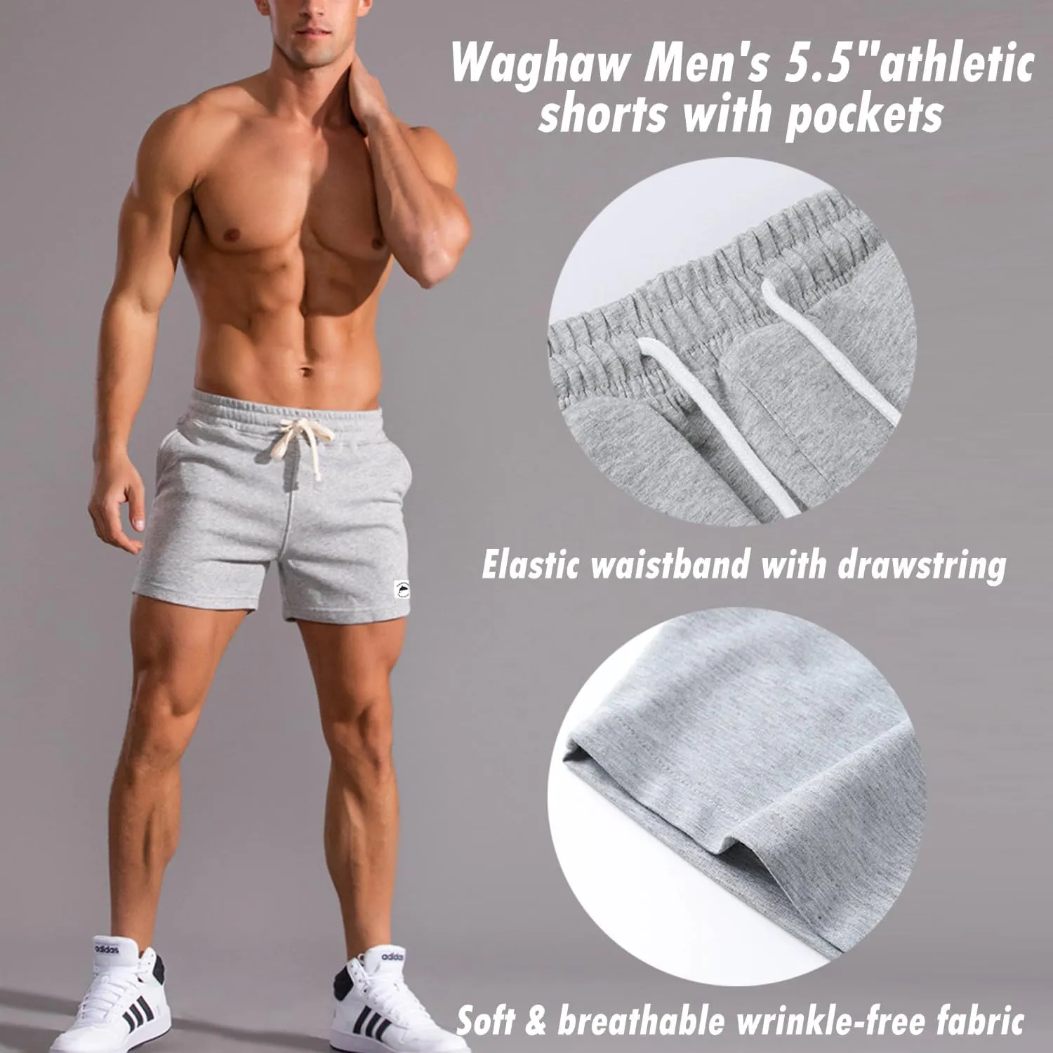 Mens 5 Inch Sweat Shorts Mens Athletic Gym Shorts 5 Inch Inseam Cotton Shorts for Men Gym Shorts with Pockets