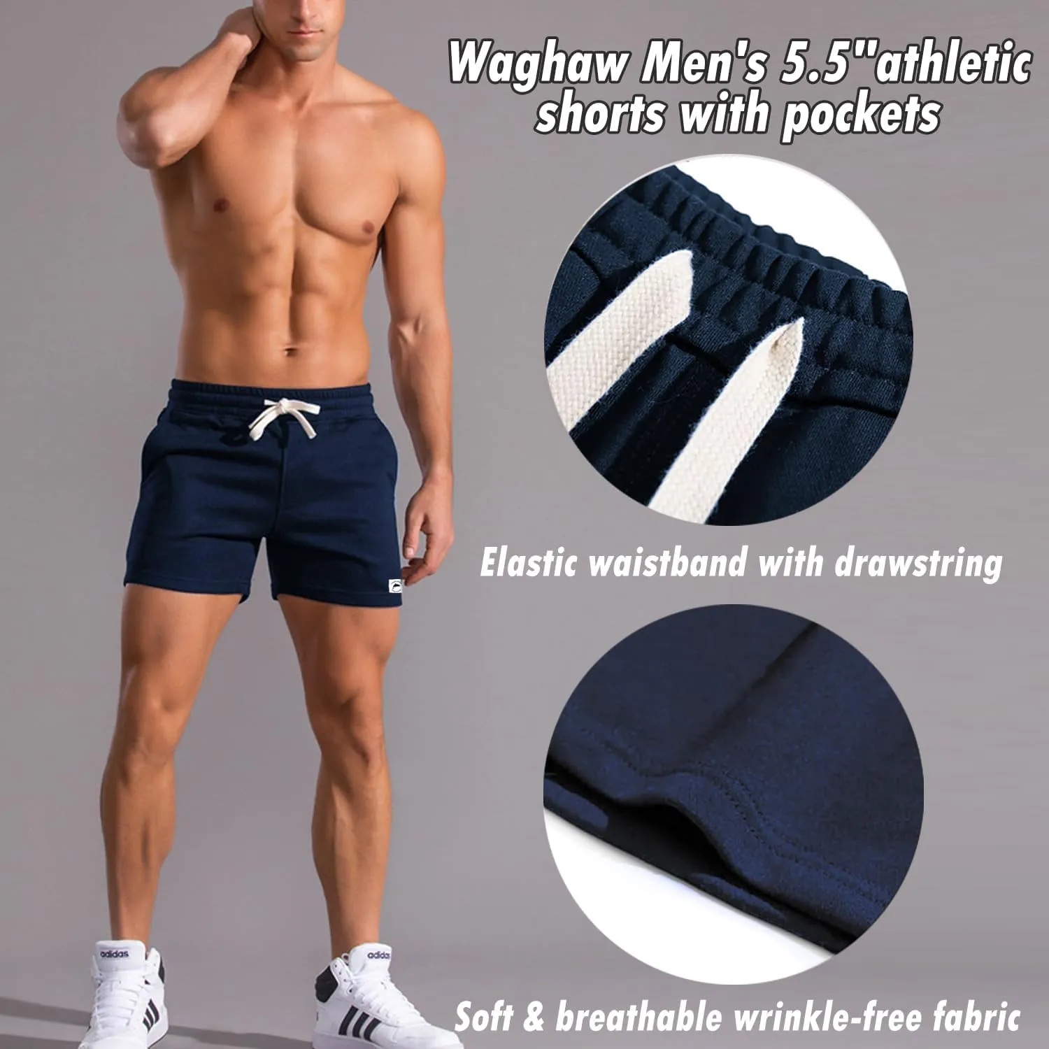 Mens 5 Inch Sweat Shorts Mens Athletic Gym Shorts 5 Inch Inseam Cotton Shorts for Men Gym Shorts with Pockets