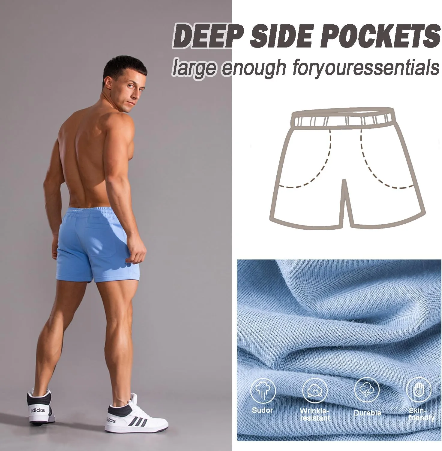 Mens 5 Inch Sweat Shorts Mens Athletic Gym Shorts 5 Inch Inseam Cotton Shorts for Men Gym Shorts with Pockets