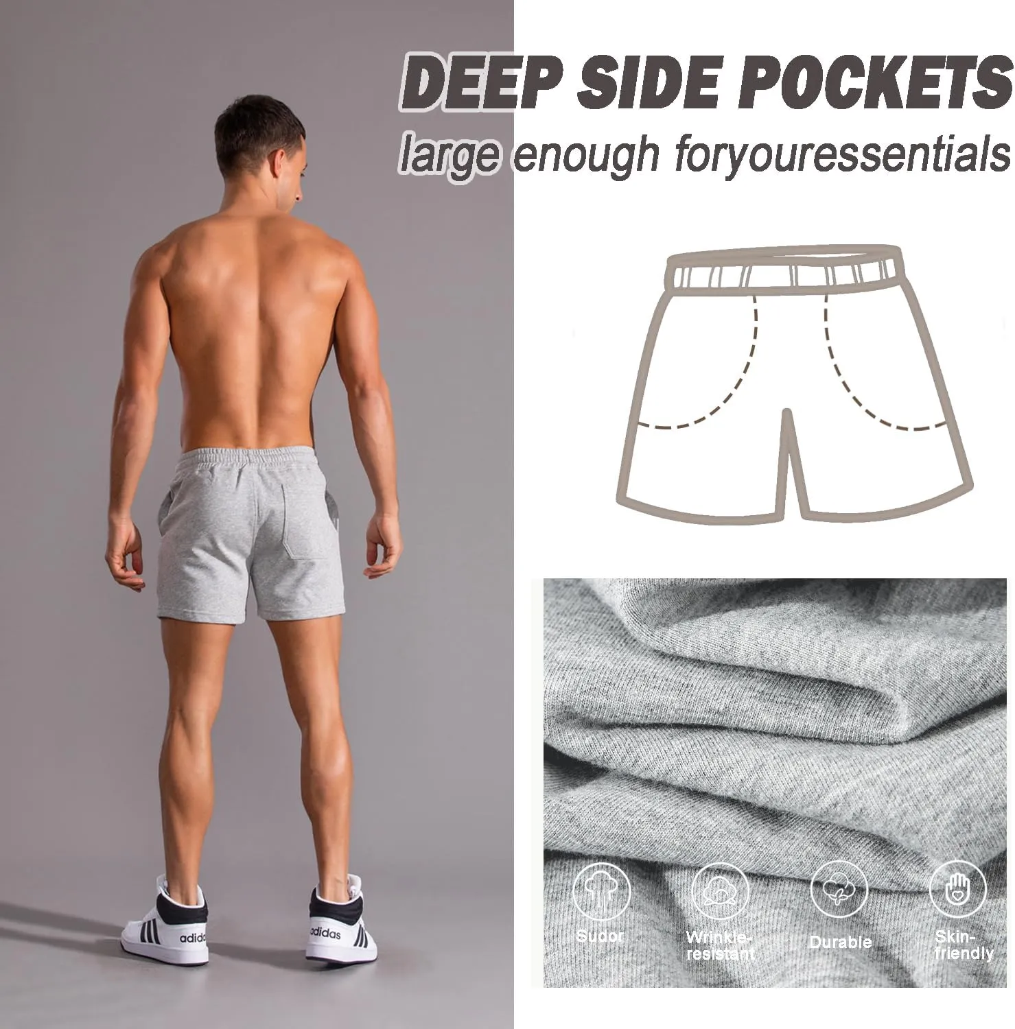 Mens 5 Inch Sweat Shorts Mens Athletic Gym Shorts 5 Inch Inseam Cotton Shorts for Men Gym Shorts with Pockets