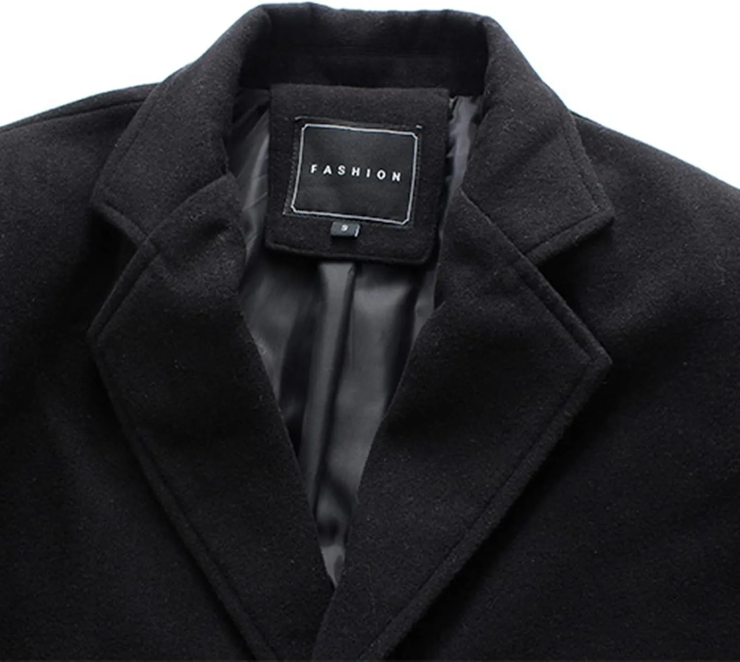 Mens Big and Tall Notched Collar Trench Coats Regular Fit Single Breasted Pea Coats Winter Warm Business Long Jacket