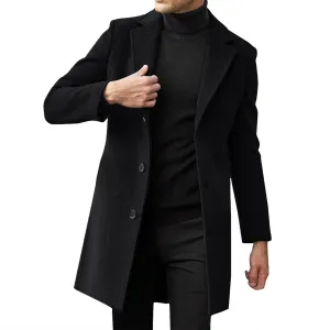 Mens Big and Tall Notched Collar Trench Coats Regular Fit Single Breasted Pea Coats Winter Warm Business Long Jacket