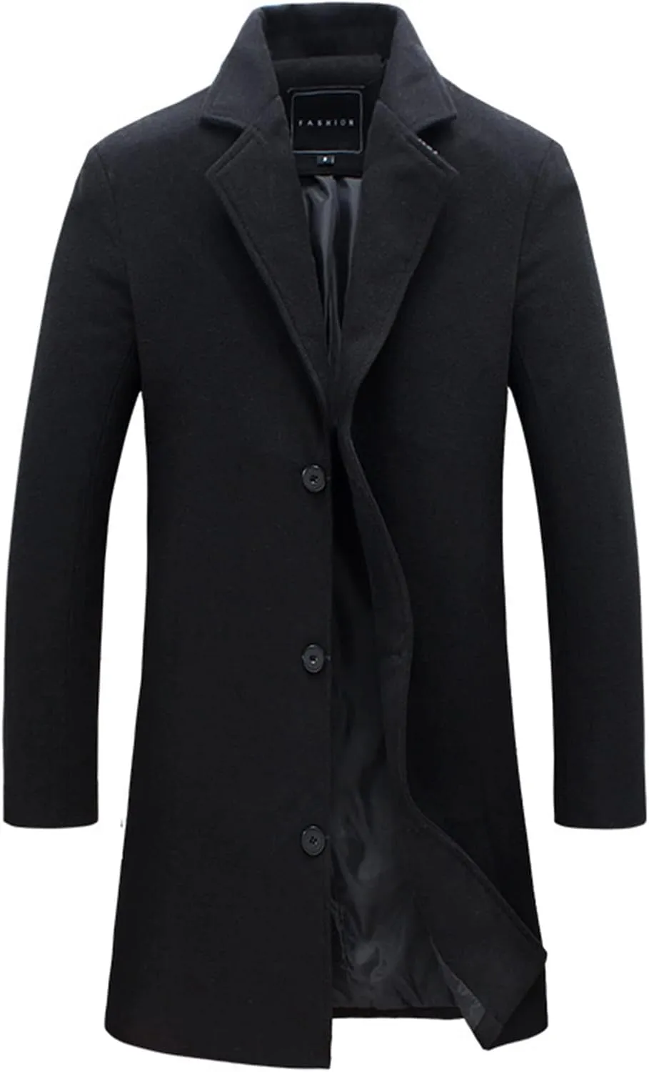 Mens Big and Tall Notched Collar Trench Coats Regular Fit Single Breasted Pea Coats Winter Warm Business Long Jacket
