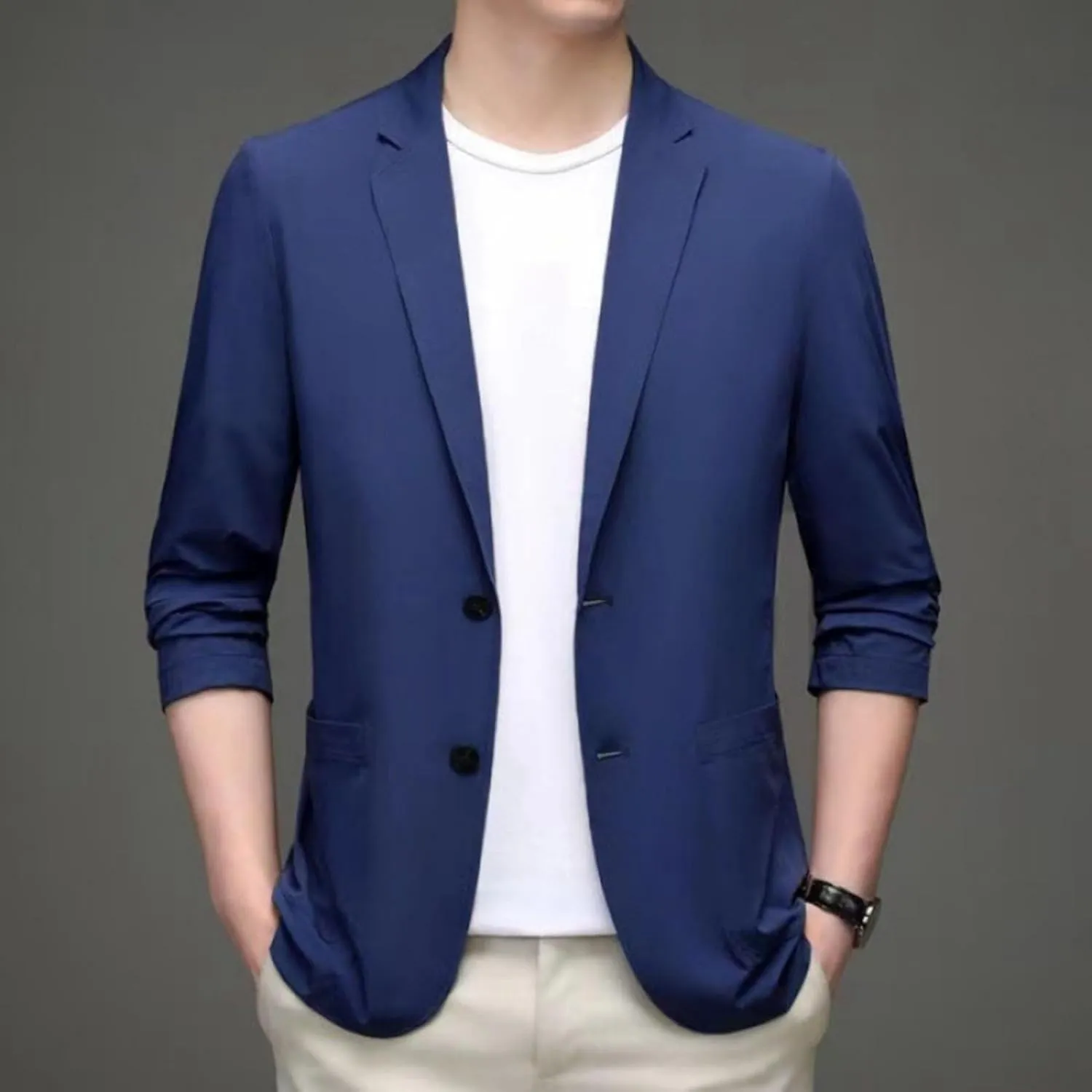 Men's Blazer Lightweight Casual Solid One Button Slim Fit Sport Coat Business Daily Blazer with Pockets for Prom Party