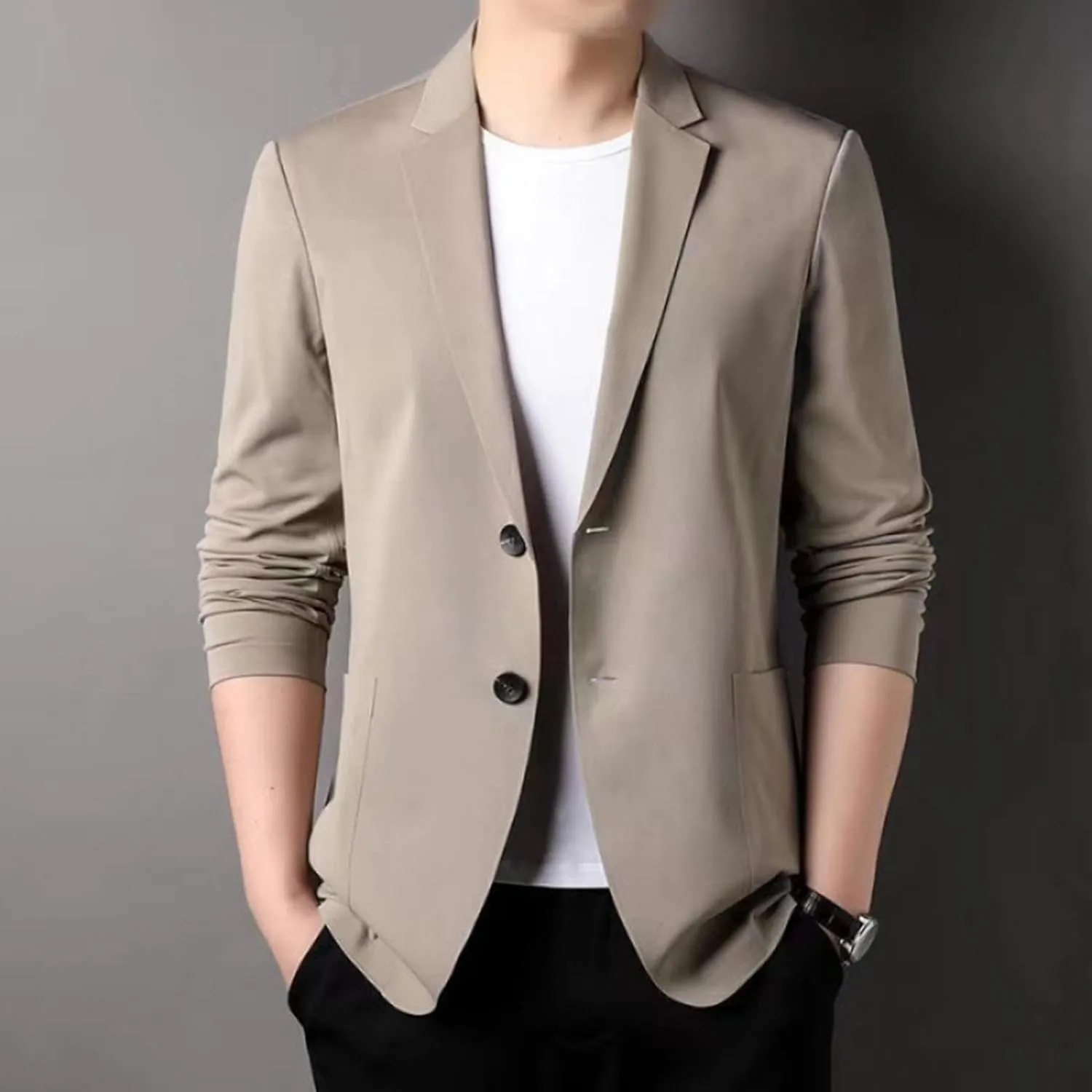 Men's Blazer Lightweight Casual Solid One Button Slim Fit Sport Coat Business Daily Blazer with Pockets for Prom Party