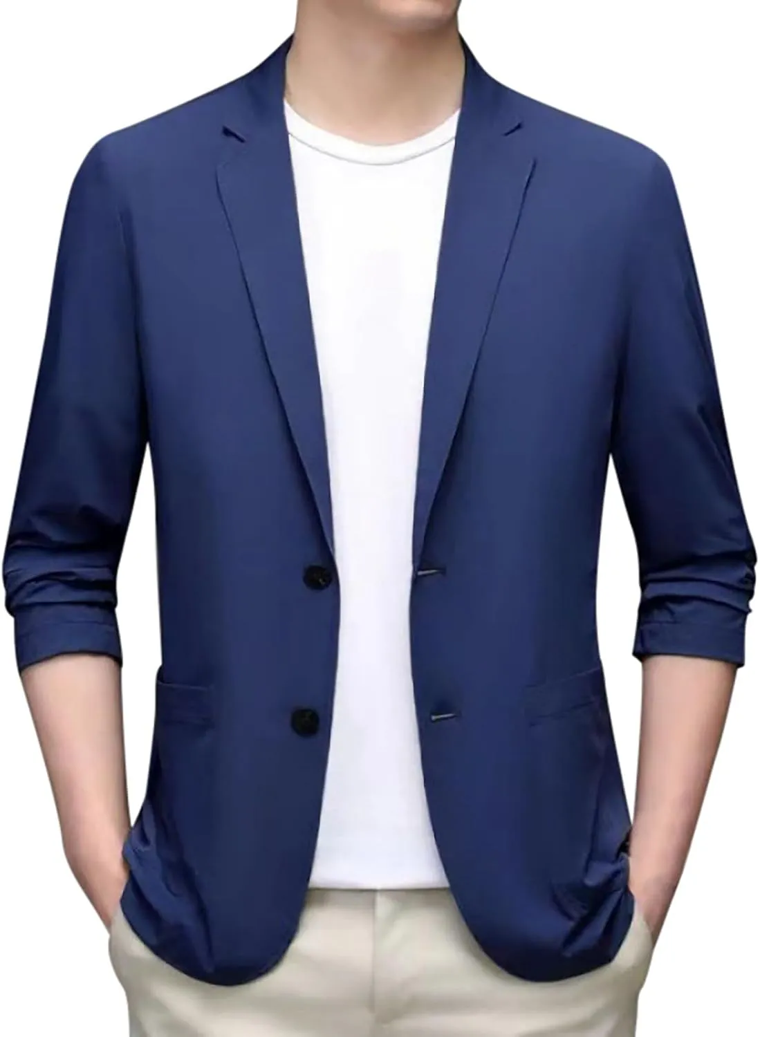 Men's Blazer Lightweight Casual Solid One Button Slim Fit Sport Coat Business Daily Blazer with Pockets for Prom Party