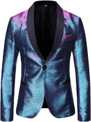 Men's Blazers Slim Fit Fashion Suit Bright Silk Jackets for Men Weddings Party Dinner Prom Tuxedo