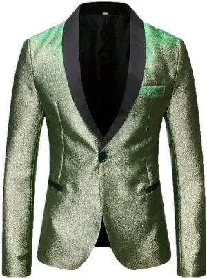 Men's Blazers Slim Fit Fashion Suit Bright Silk Jackets for Men Weddings Party Dinner Prom Tuxedo