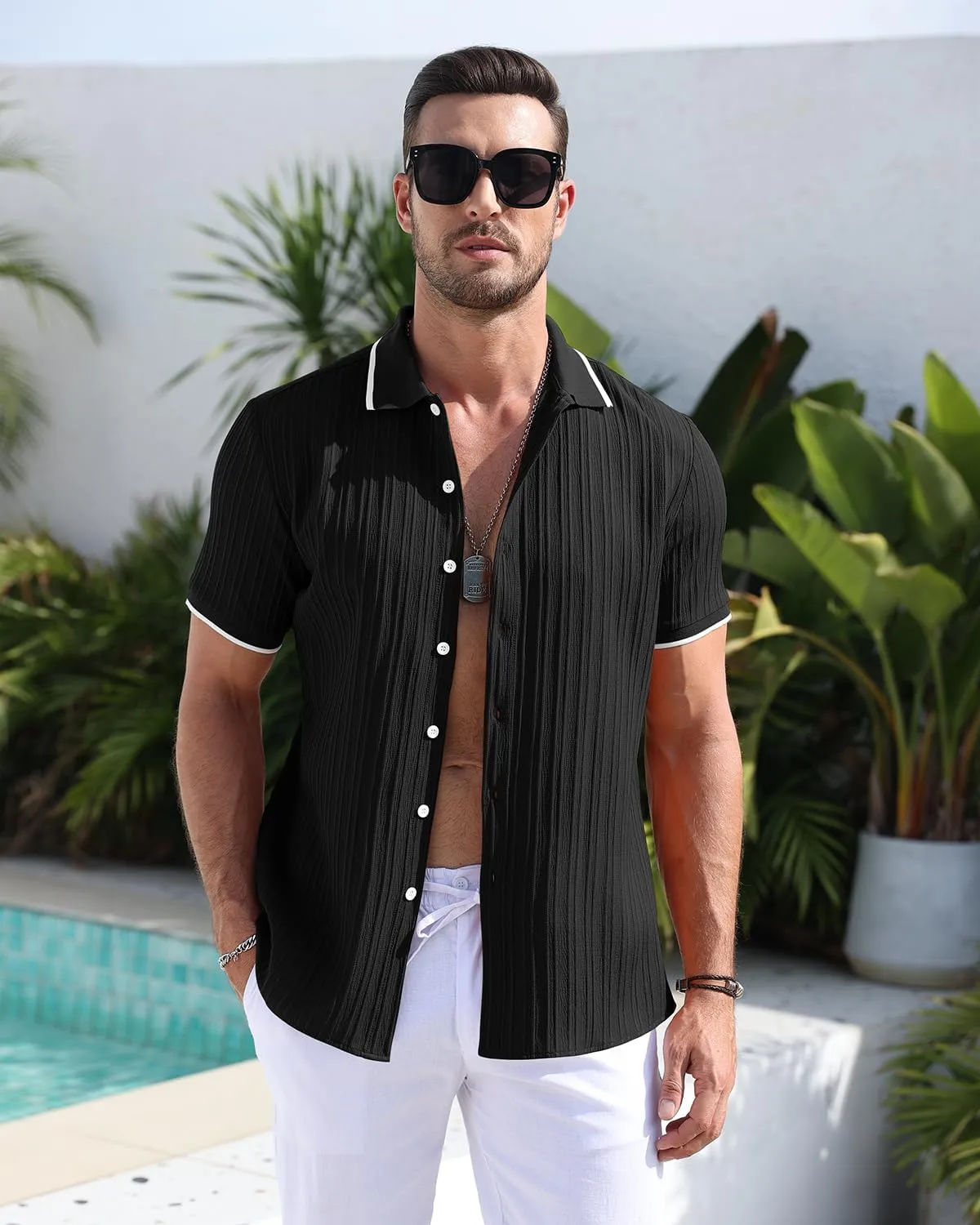 Men's Button Down Shirts Casual Short Sleeve Dress Shirts Summer Beach Vacation Shirts