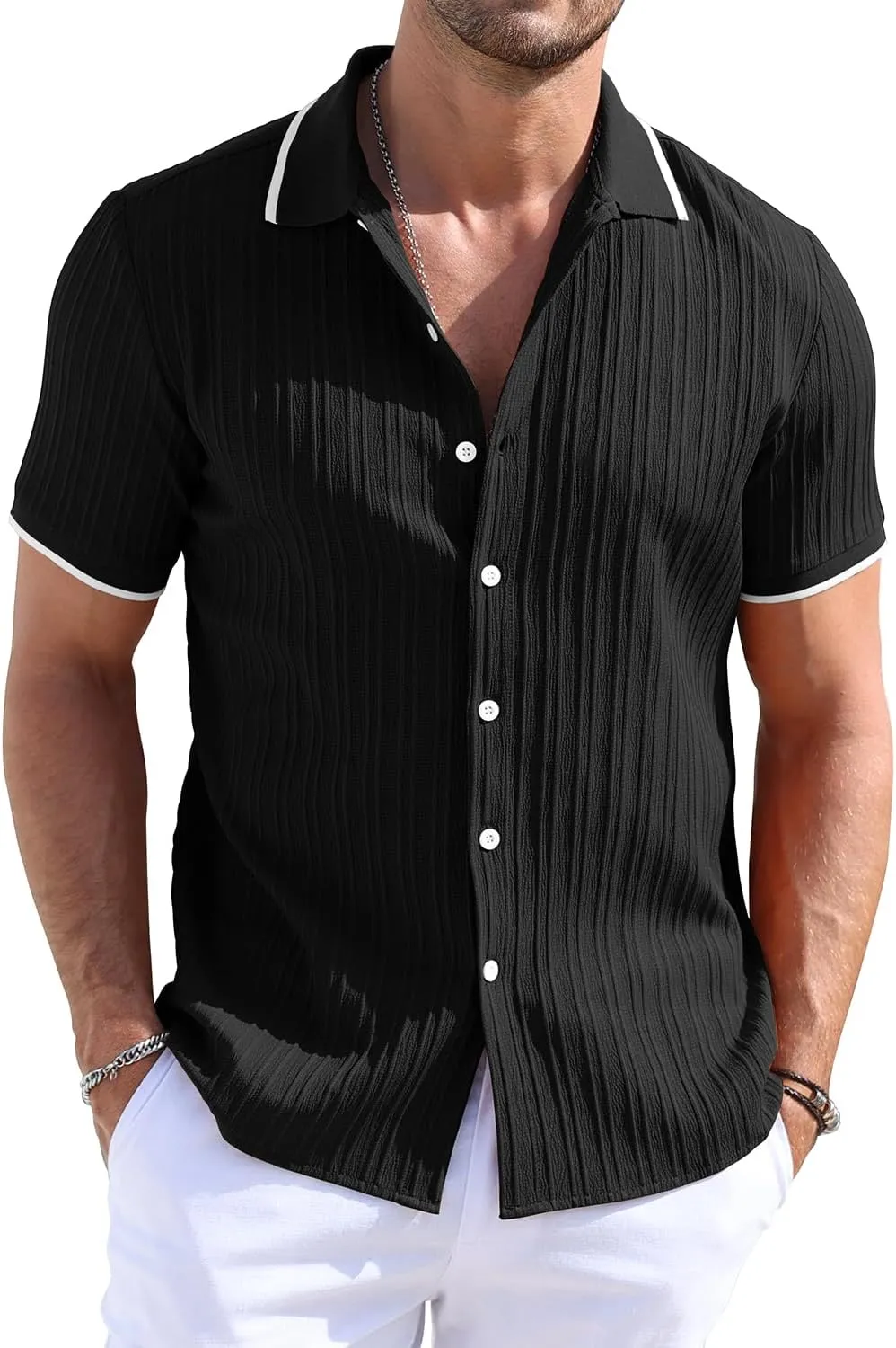 Men's Button Down Shirts Casual Short Sleeve Dress Shirts Summer Beach Vacation Shirts