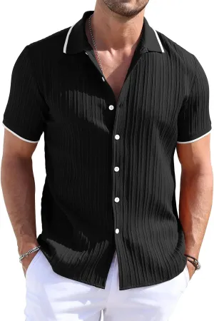 Men's Button Down Shirts Casual Short Sleeve Dress Shirts Summer Beach Vacation Shirts