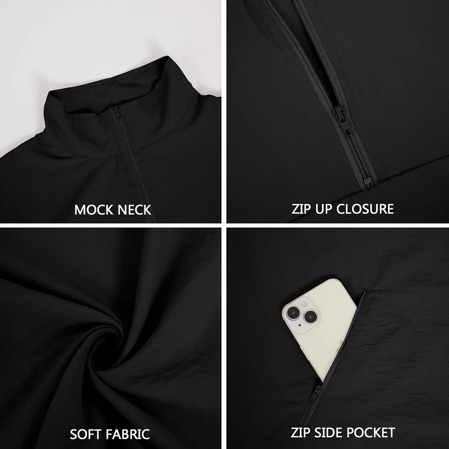Men's Casual Quarter Zip Pullover Golf Windbreakers Athletic Lightweight Jacket Hiking Running Sweatshirt with Pockets