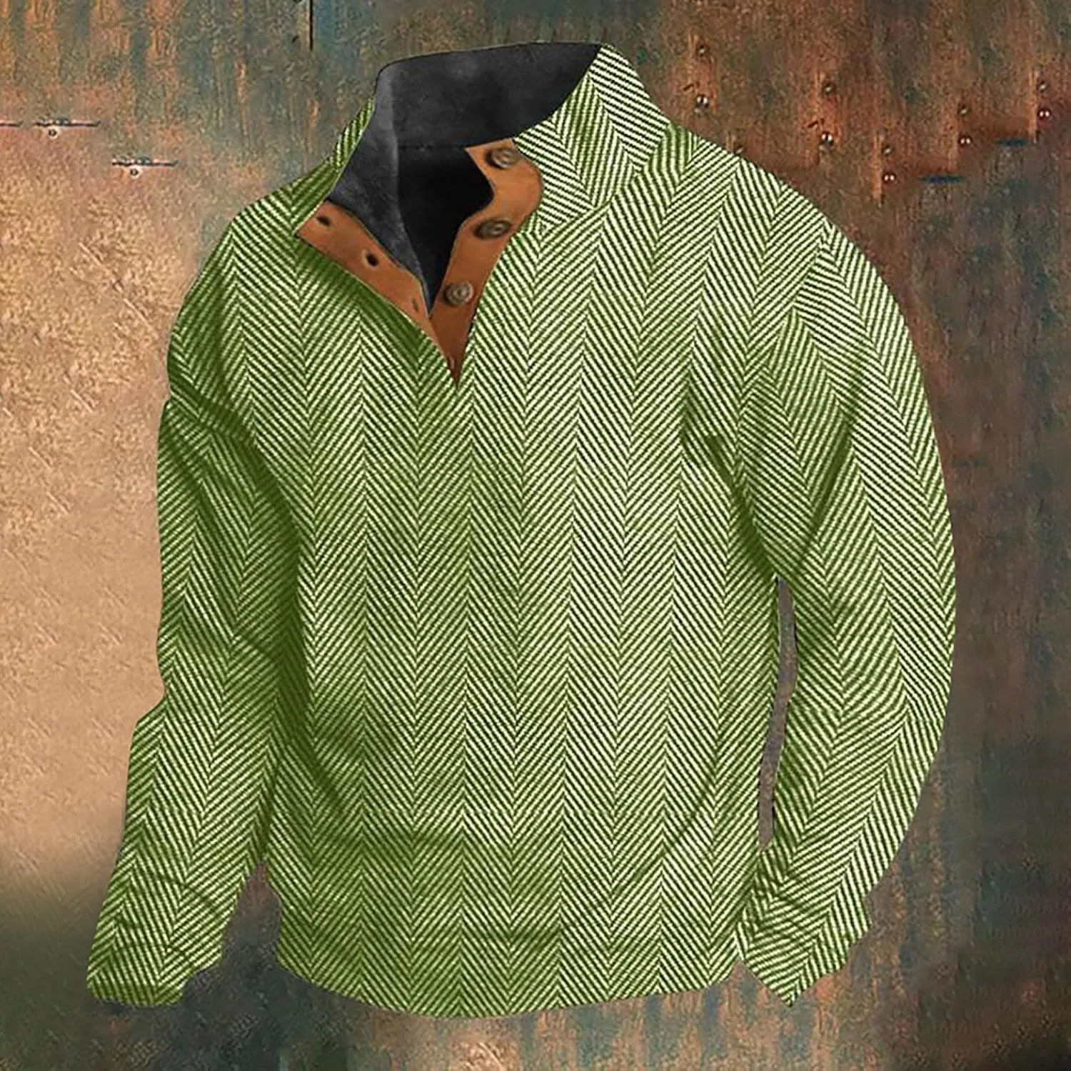 Mens Casual Twist Pattern Pullover Sweatshirts Long Sleeve Cable Knit Sweater Stand Collar Button Up Thermal Pullover