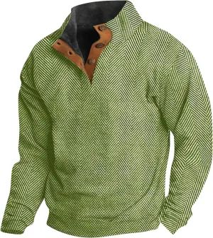 Mens Casual Twist Pattern Pullover Sweatshirts Long Sleeve Cable Knit Sweater Stand Collar Button Up Thermal Pullover