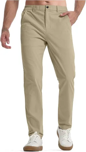 Mens Chinos Pants Slim Fit Stretch Golf Pants Casual Pants Lightweight Crinkle Lounge Pants Work Dress Pants with Pocket