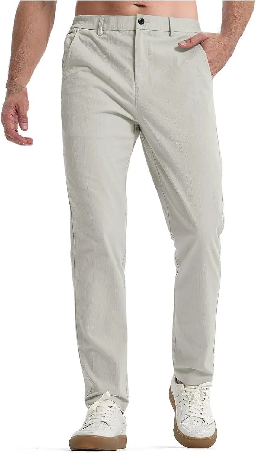 Mens Chinos Pants Slim Fit Stretch Golf Pants Casual Pants Lightweight Crinkle Lounge Pants Work Dress Pants with Pocket