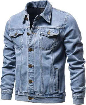 Mens Denim Jacket,Long Sleeve Button Down Jackets Distressed Jean Jackets Trucker Jacket Fall Casual Coat