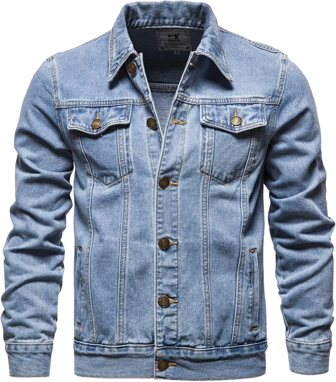 Mens Denim Jacket,Long Sleeve Button Down Jackets Distressed Jean Jackets Trucker Jacket Fall Casual Coat