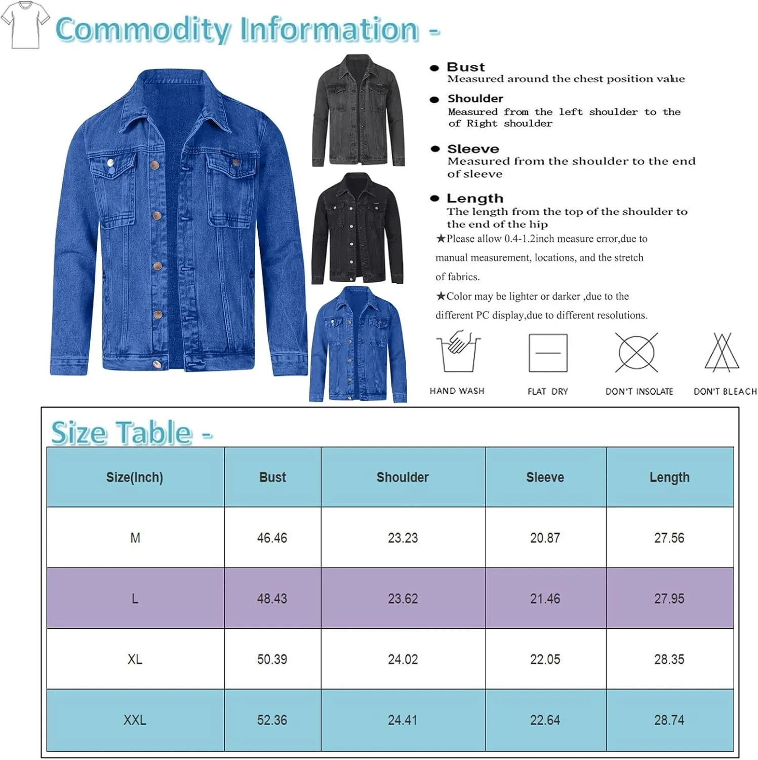 Mens Denim Jacket,Long Sleeve Button Down Jackets Distressed Jean Jackets Trucker Jacket Fall Casual Coat
