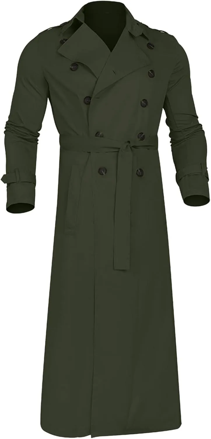 Mens Double Breasted Long Trench Coat Notched Lapel Long Pea Coat Lightweight Oversized Casual Windbreaker Coatigans