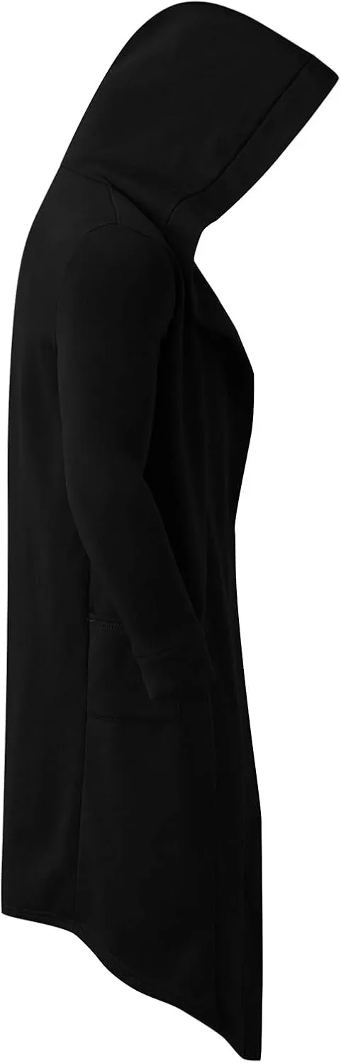 Mens Long Hooded Cardigan Trench Coat Ruffle Shawl Collar Open Front Lightweight Drape Cape Overcoat with Pockets