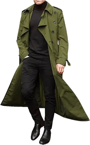 Mens Loose Fit Double Breasted Trench Coats Casual Notch Lapel Collar Windbreaker Windproof Long Jackets Overcoats