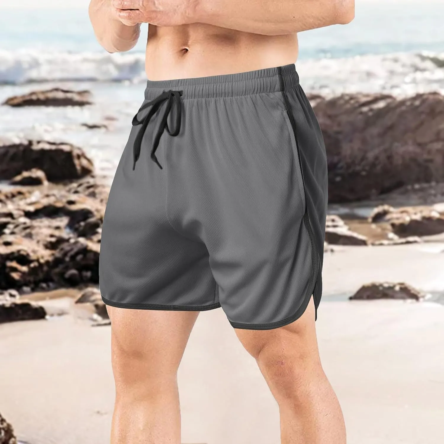 Men's Mesh Gym Shorts with Pockets Performance for Workouts Basketball Shorts Casual Elastic Running Shorts