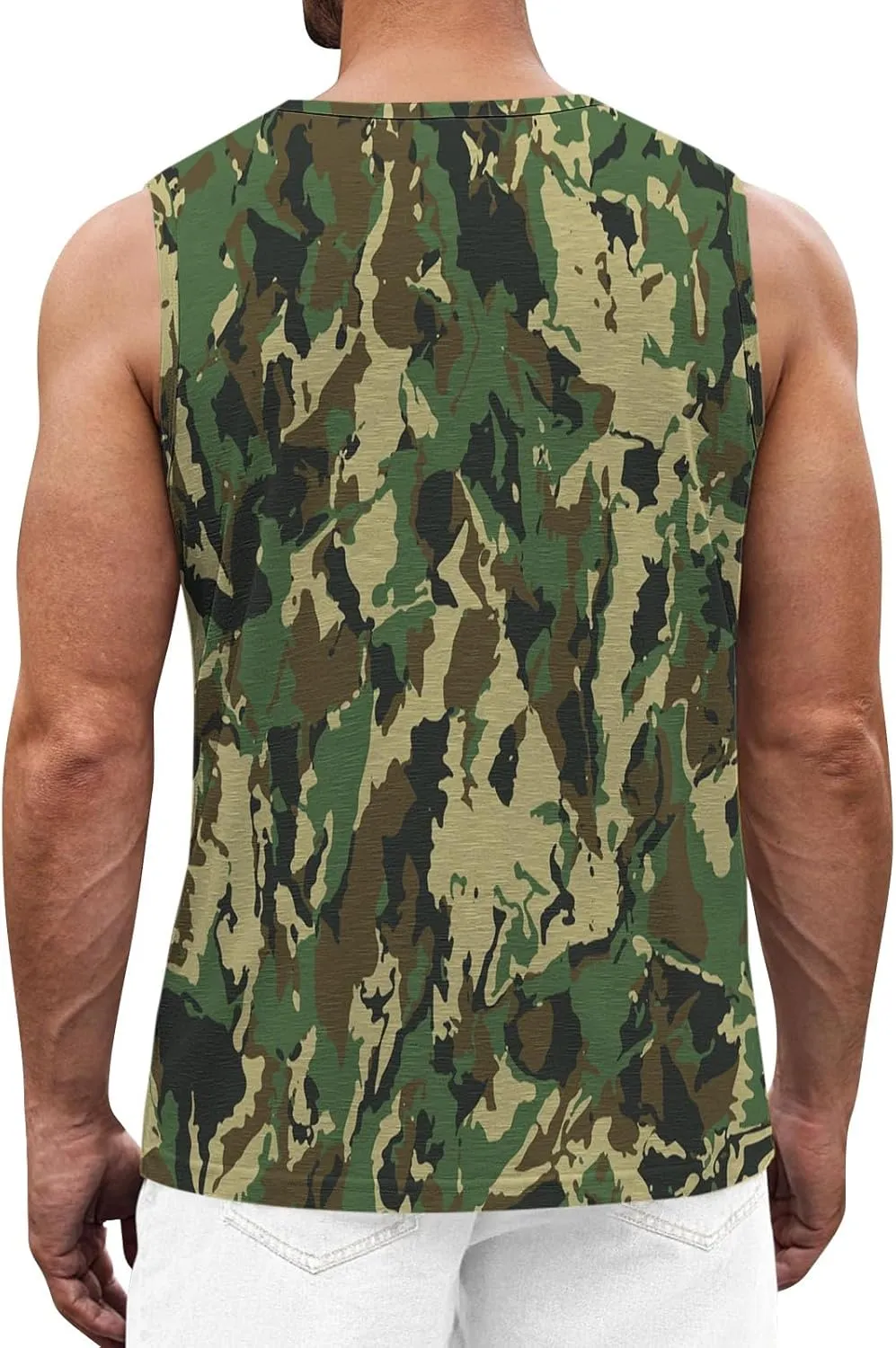 Mens Outdoor Camo Muscle Cut Off T Shirt Stringer Bodybuilding Workout Tank Tops Sleeveless Crewneck Military Shirts