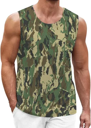 Mens Outdoor Camo Muscle Cut Off T Shirt Stringer Bodybuilding Workout Tank Tops Sleeveless Crewneck Military Shirts