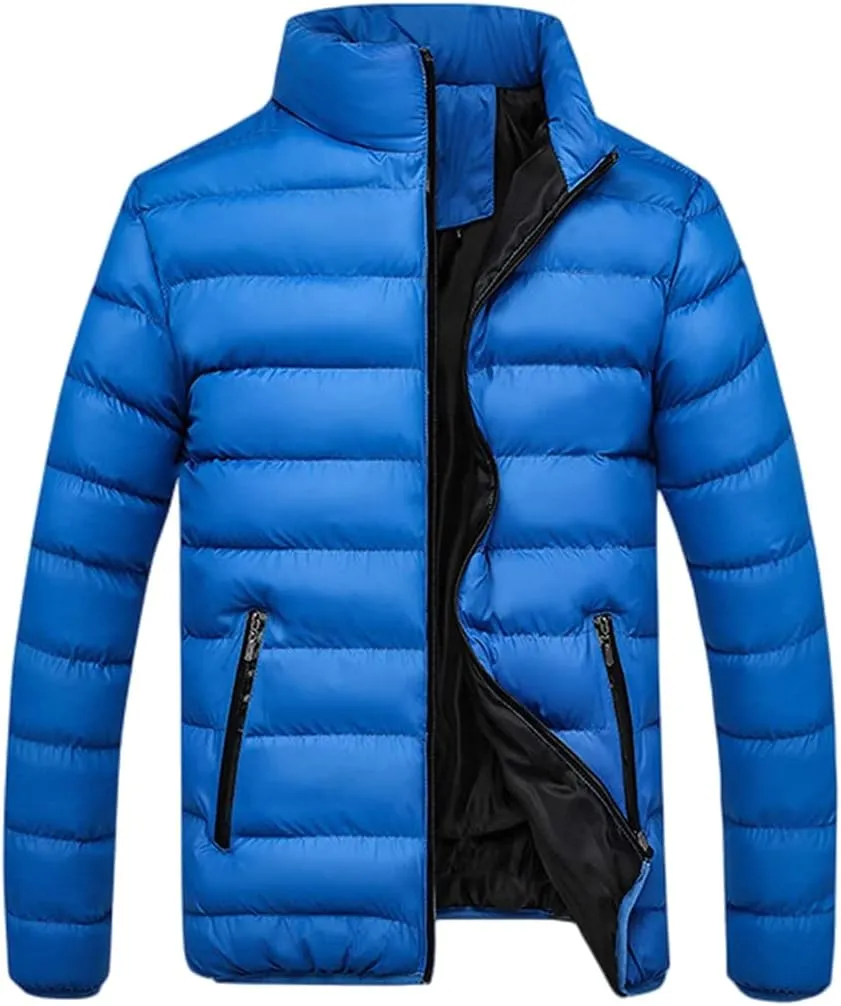 Mens Quilted Puffer Down Jackets Winter Packable Jacket Cotton Padded Full Zip Thick Coats Casual Warm Tops