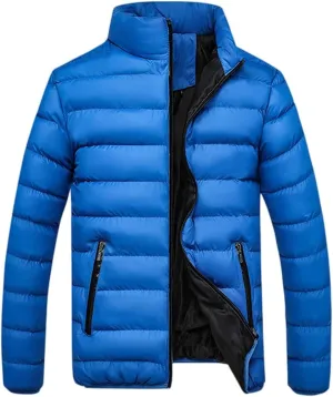 Mens Quilted Puffer Down Jackets Winter Packable Jacket Cotton Padded Full Zip Thick Coats Casual Warm Tops