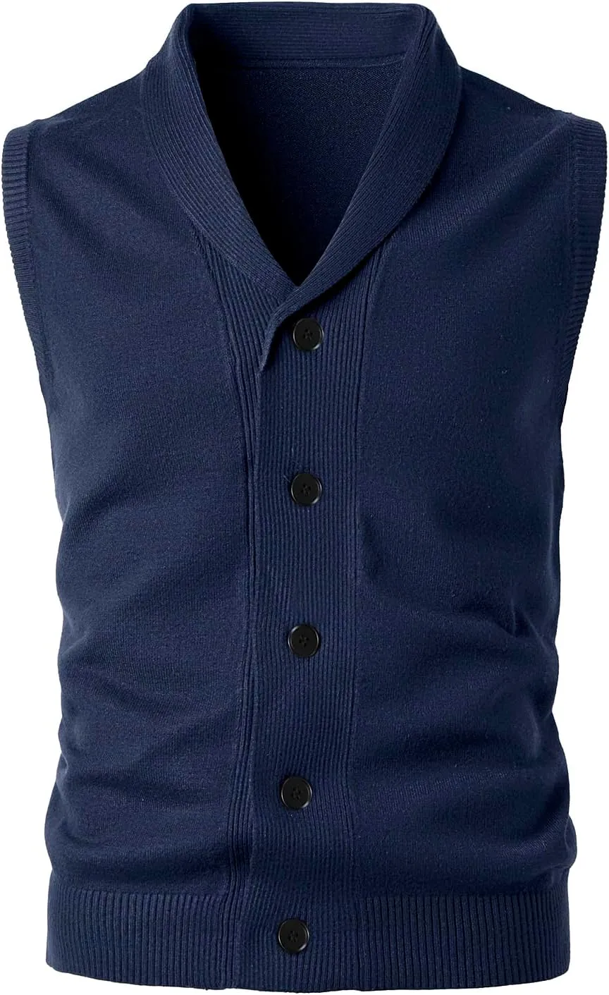 Men's Shawl Collar Sweater Vest Casual Sleeveless Knitted Button Cardigan Vest Knitwear