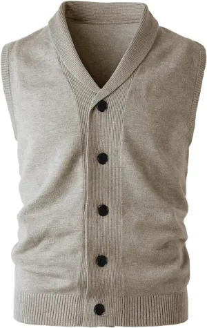 Men's Shawl Collar Sweater Vest Casual Sleeveless Knitted Button Cardigan Vest Knitwear