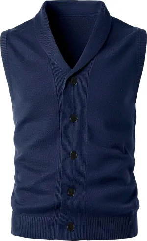 Men's Shawl Collar Sweater Vest Casual Sleeveless Knitted Button Cardigan Vest Knitwear