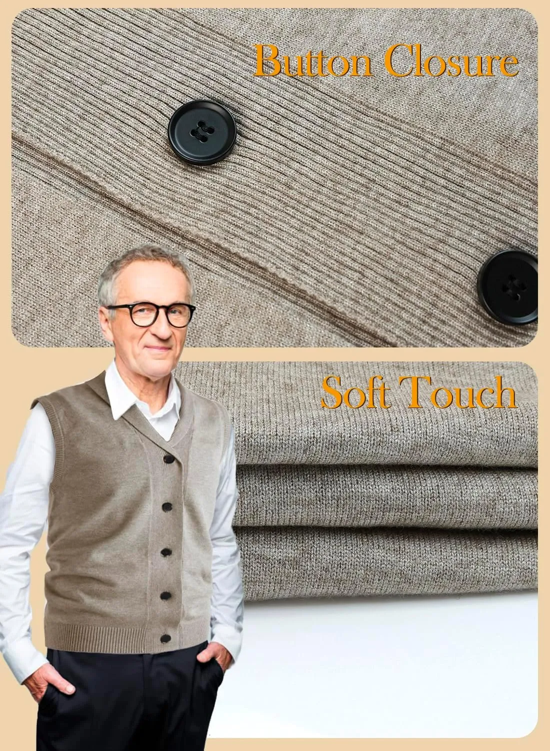 Men's Shawl Collar Sweater Vest Casual Sleeveless Knitted Button Cardigan Vest Knitwear