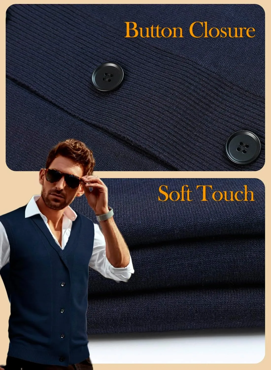 Men's Shawl Collar Sweater Vest Casual Sleeveless Knitted Button Cardigan Vest Knitwear