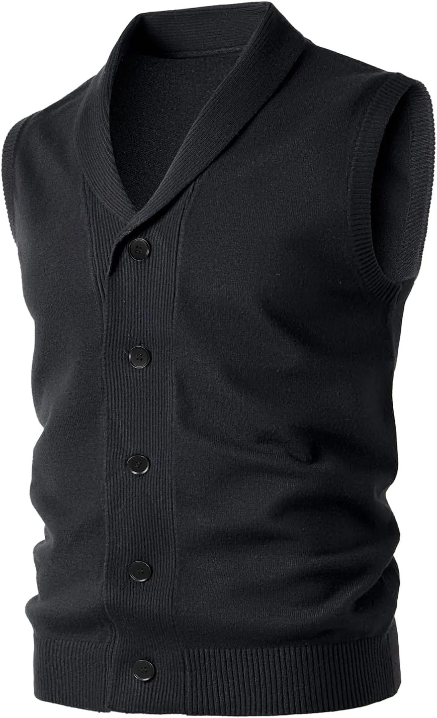 Men's Shawl Collar Sweater Vest Casual Sleeveless Knitted Button Cardigan Vest Knitwear