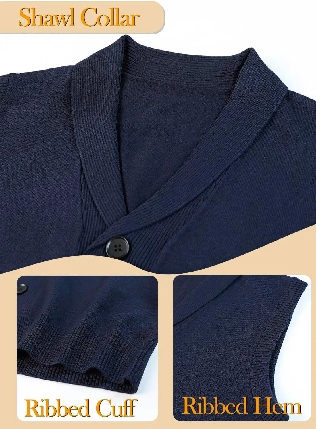 Men's Shawl Collar Sweater Vest Casual Sleeveless Knitted Button Cardigan Vest Knitwear
