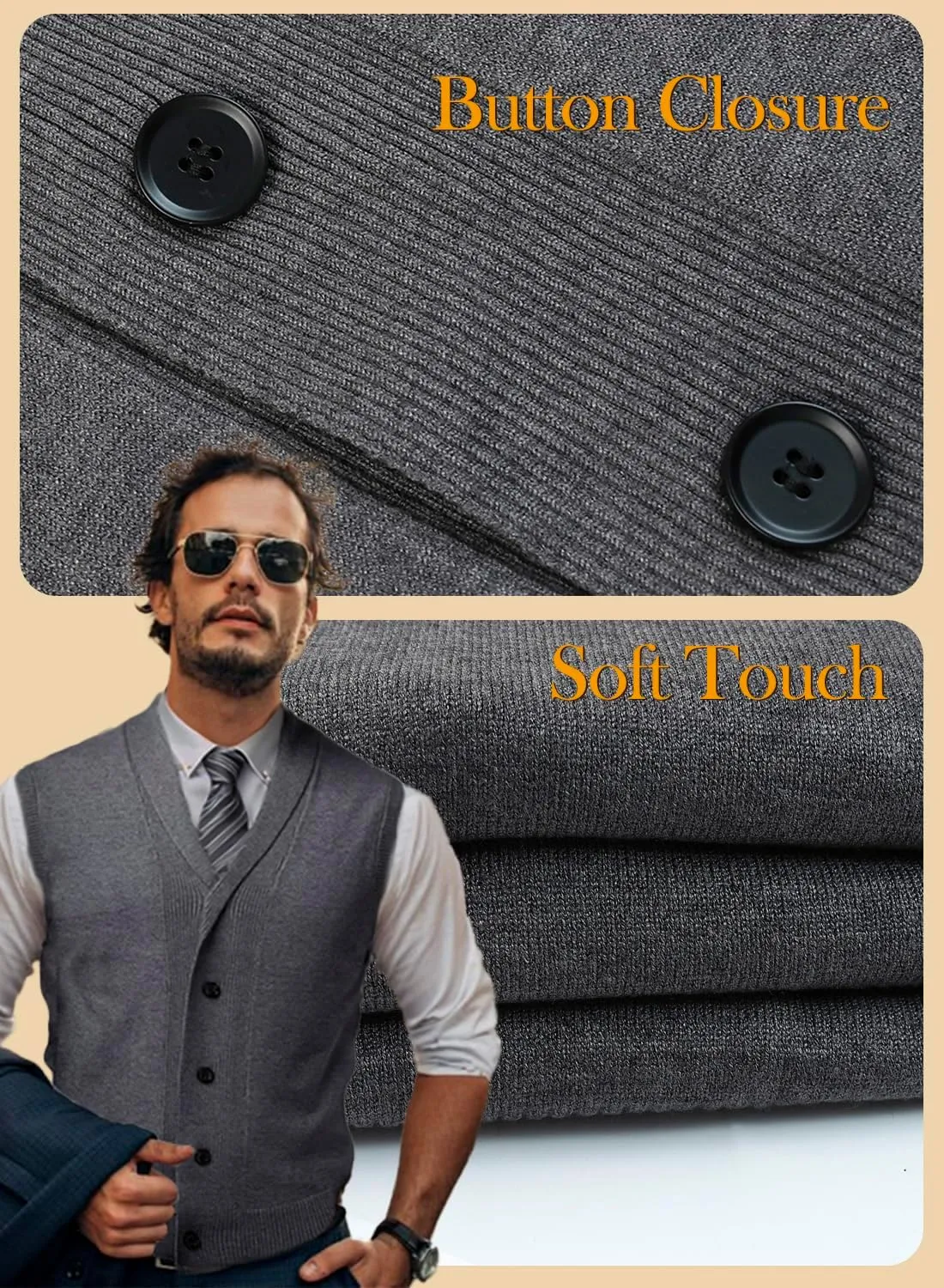 Men's Shawl Collar Sweater Vest Casual Sleeveless Knitted Button Cardigan Vest Knitwear