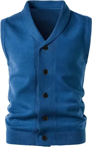 Men's Shawl Collar Sweater Vest Casual Sleeveless Knitted Button Cardigan Vest Knitwear