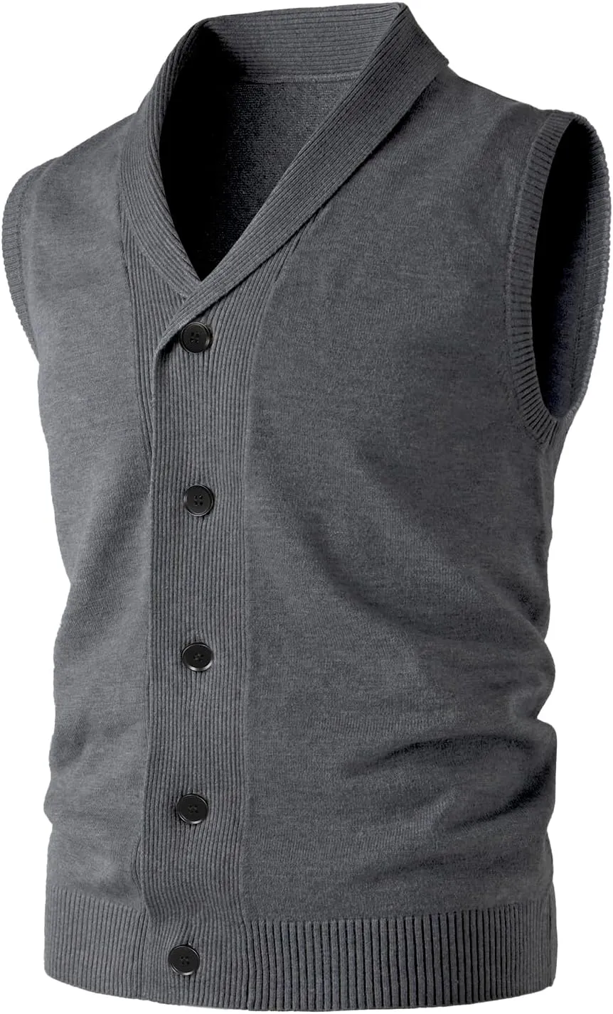 Men's Shawl Collar Sweater Vest Casual Sleeveless Knitted Button Cardigan Vest Knitwear