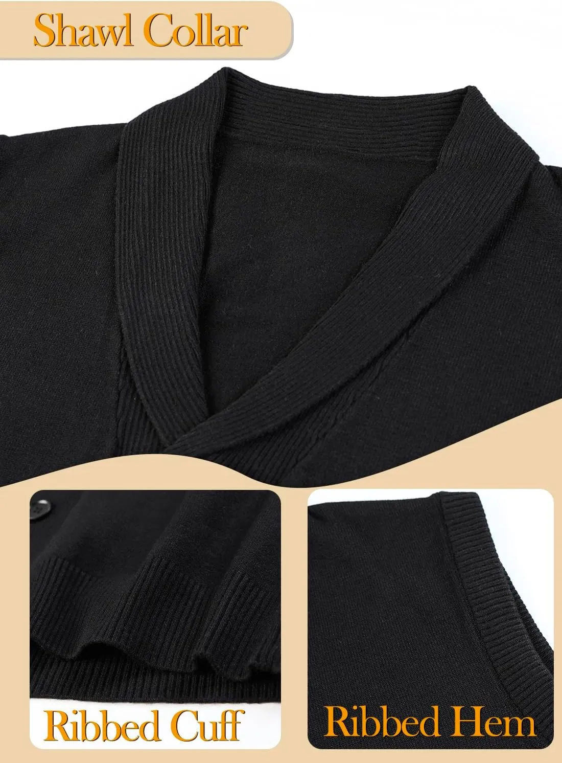 Men's Shawl Collar Sweater Vest Casual Sleeveless Knitted Button Cardigan Vest Knitwear