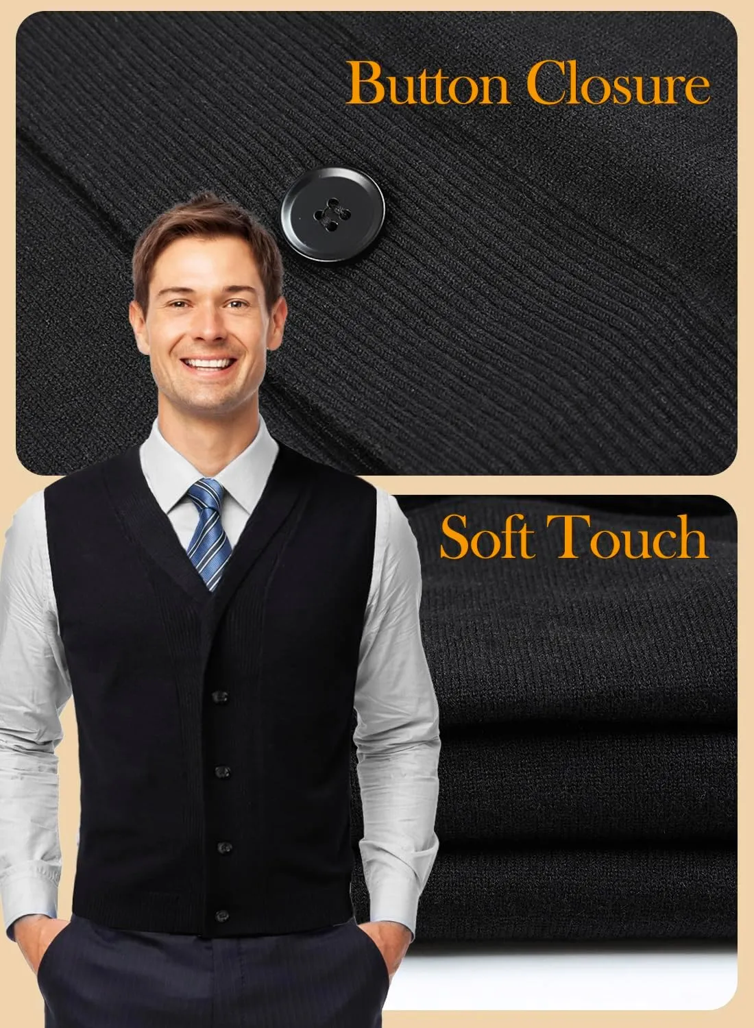 Men's Shawl Collar Sweater Vest Casual Sleeveless Knitted Button Cardigan Vest Knitwear