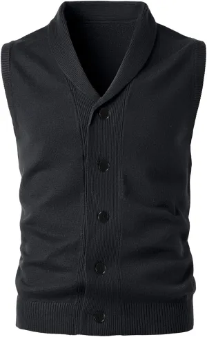Men's Shawl Collar Sweater Vest Casual Sleeveless Knitted Button Cardigan Vest Knitwear