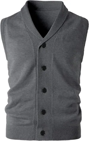 Men's Shawl Collar Sweater Vest Casual Sleeveless Knitted Button Cardigan Vest Knitwear
